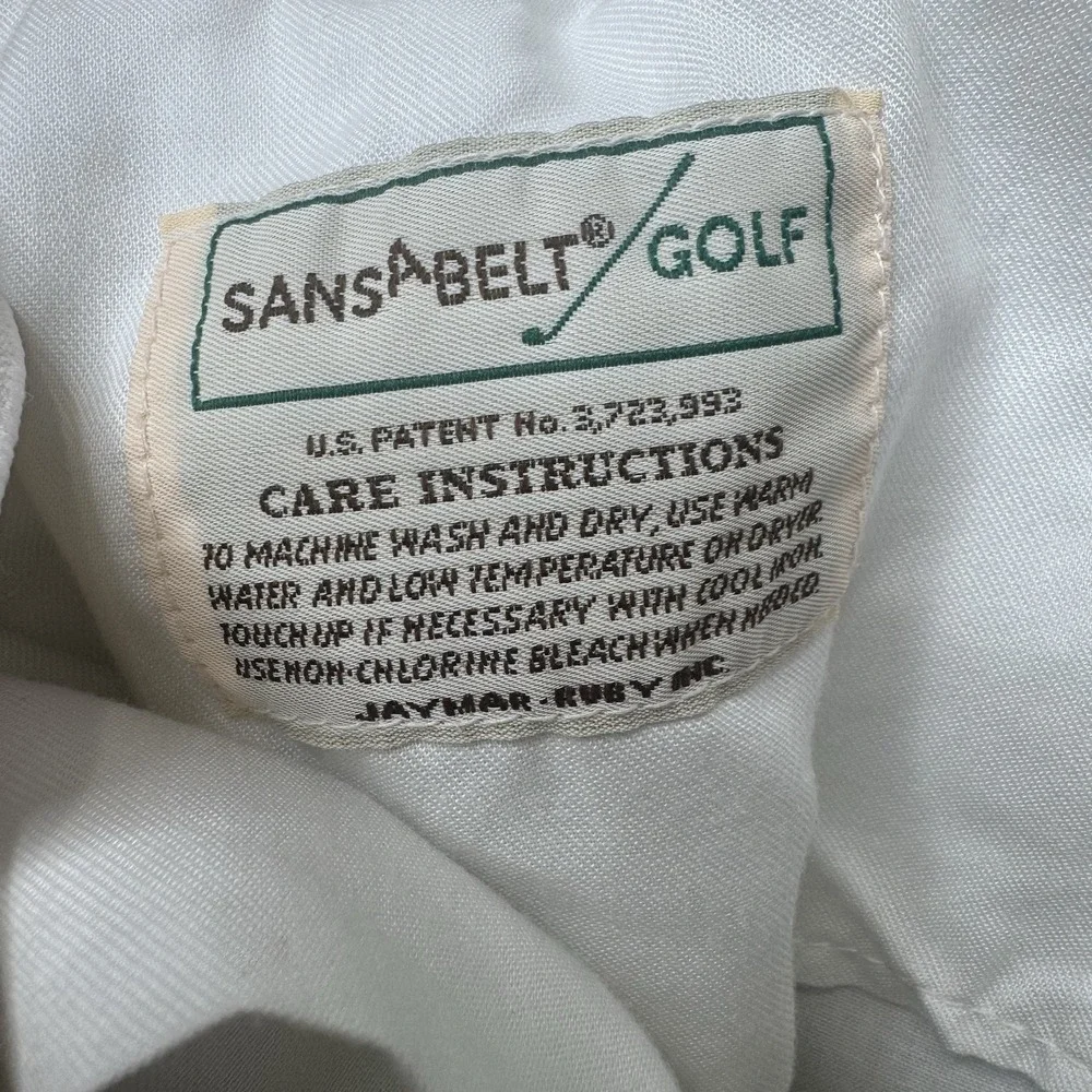 Vintage Sansabelt Golf Pants White Flat Front Polyester Mens 36x30 USA Classic